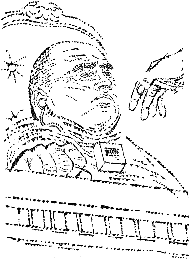 he reached across toward the hearing aid on the Old Man’s chest