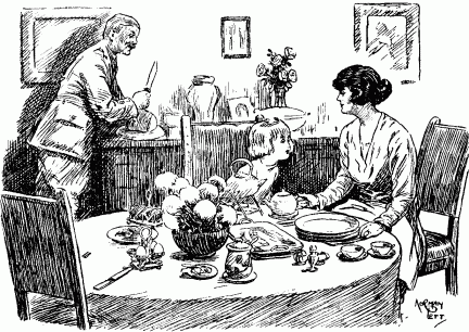 CHILD (who has been made much of by father home on leave for the first
time for two years): "Mummy dear, I like that man you call your husband."