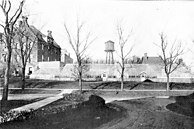 Horticultural Building (showing new greenhouses
attached) at University Farm, St. Anthony Park, Minn.