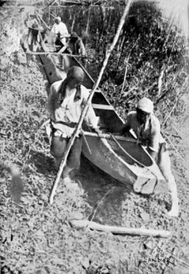 Conveying the Canoe, weighing 2,000 lb., over a Hill Range&mdash;The Descent.