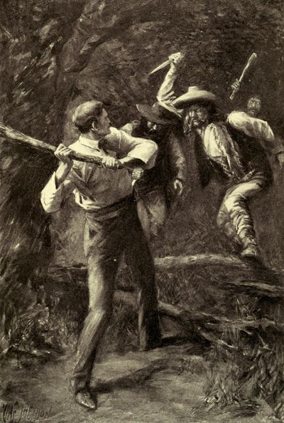 "As the leader made an attempt to get over the bough,
Helmar swung his heavy club at him." p. 27