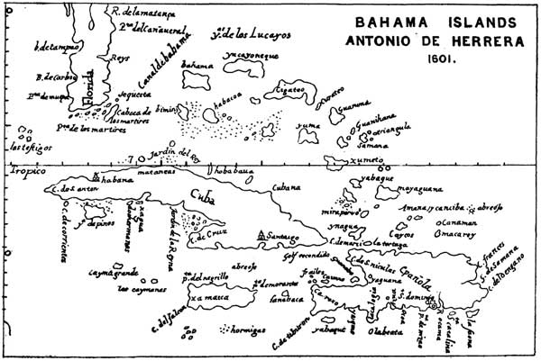 MAP OF ANTONIO DE HERRERA, THE HISTORIAN OF COLUMBUS.
