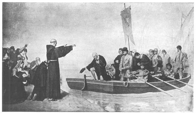 DEPARTURE OF COLUMBUS TO DISCOVER AMERICA, FROM THE PORT
OF PALOS, SPAIN, ON AUGUST 3, 1492.