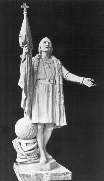 STATUE OF COLUMBUS, BY SENOR G. SU&Ntilde;OL, ON THE MONUMENT IN
THE PASEO DE RECOLETOS (DEVOTEES' PROMENADE), MADRID, SPAIN.