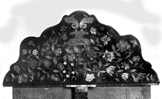 Plate 43.&mdash;Top of card table in the Drawing-room,
Roehampton House. Dutch, 18th Century.

