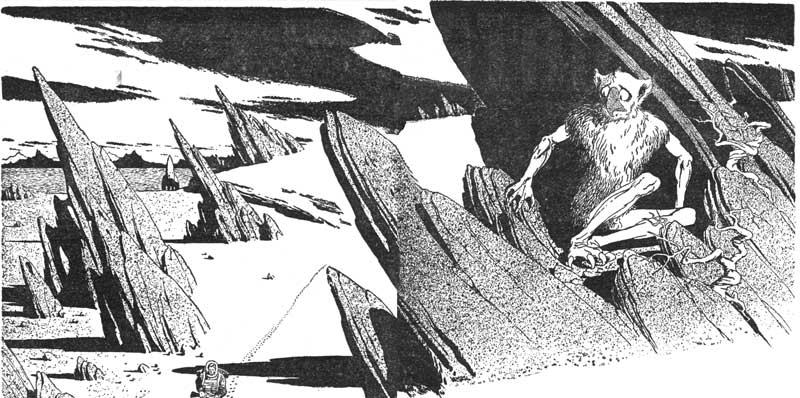 Wearily, Kreega scrambled up on top of the rock and
crouched there....