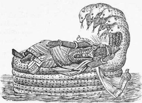 Boodh resting "upon the face of the waters," supported by
serpents.
