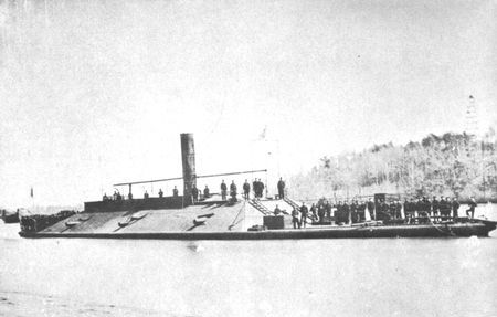 In a desperate attempt to raise the Federal blockade of Southern ports, the Confederate
Navy built the first ironclad. More than a dozen of these rams, all
similar to the Albemarle (pictured above), were constructed.