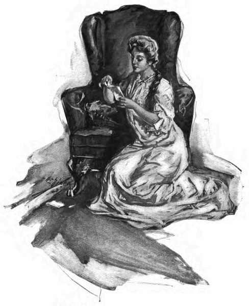 "She opened the note eagerly and sat down upon the floor
to read it"