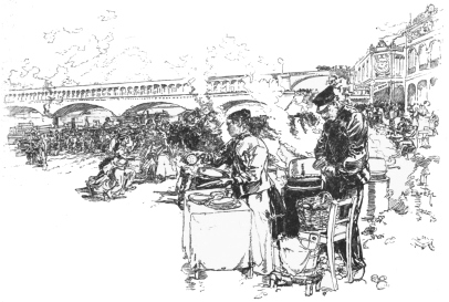 LE DÉBARCADÈRE DES BATEAUX-OMNIBUS: VENDORS OF
REFRESHMENTS.