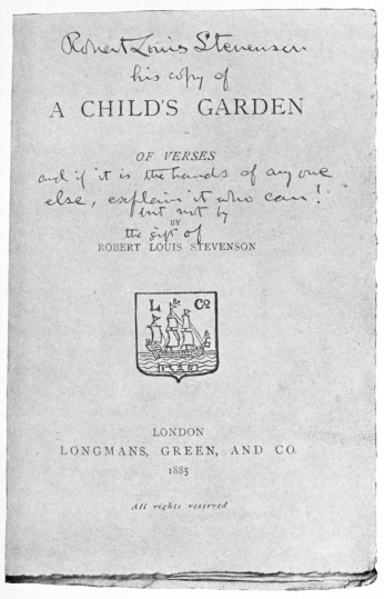 Title of a Unique Copy of Stevenson’s “Child’s Garden of
Verses”