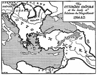 The OTTOMAN EMPIRE at the death of Suleiman the
Magnificent 1566 A.D.