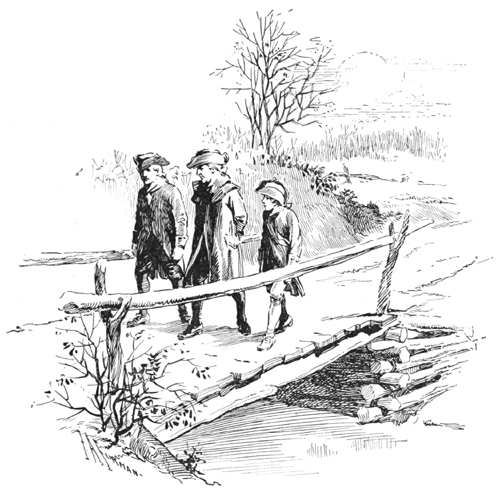 Master Rouse,
Captain Haskell, and Benjamin walking on bridge