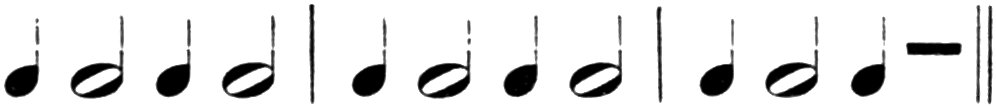 The metre of a catalectic
  iambic trimeter in musical notation